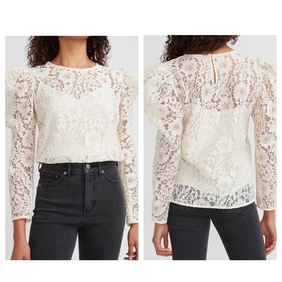 Express Cream Puff Sleeve Lace Top- NWT - Picture 3 of 15